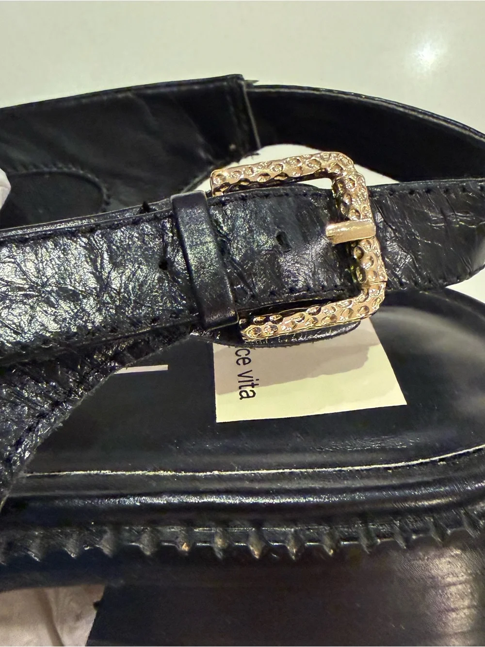 Dolce Vita Black Crinkle Leather Penny Loafer Slingback